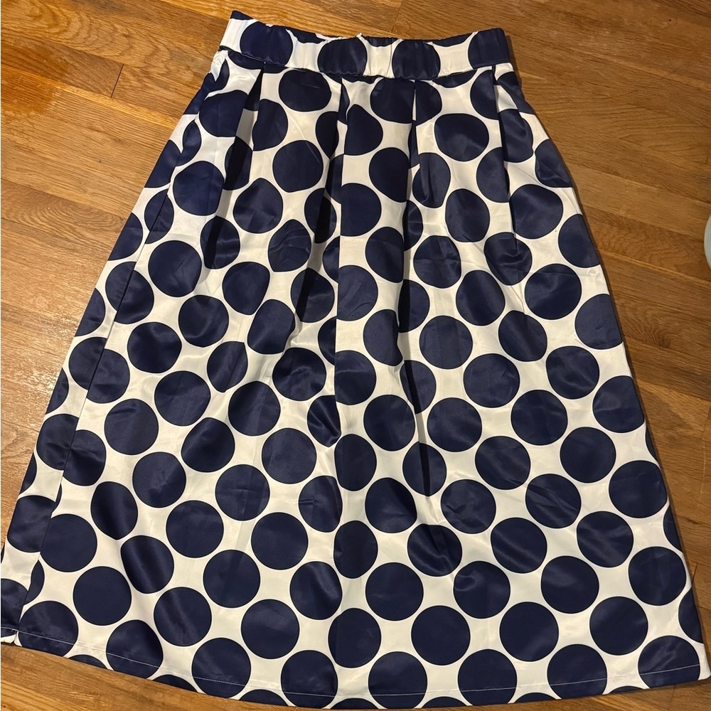 Navy and White Polka Dot A-Line Skirt - Picture 2 of 9